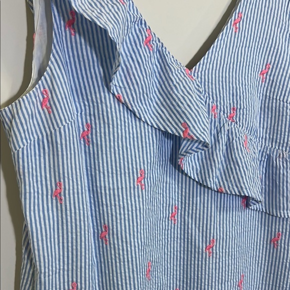 NWT Crown and Ivy Preppy Striped Dress with Pink Flamingo Embroidery, Womens L - Picture 2 of 7